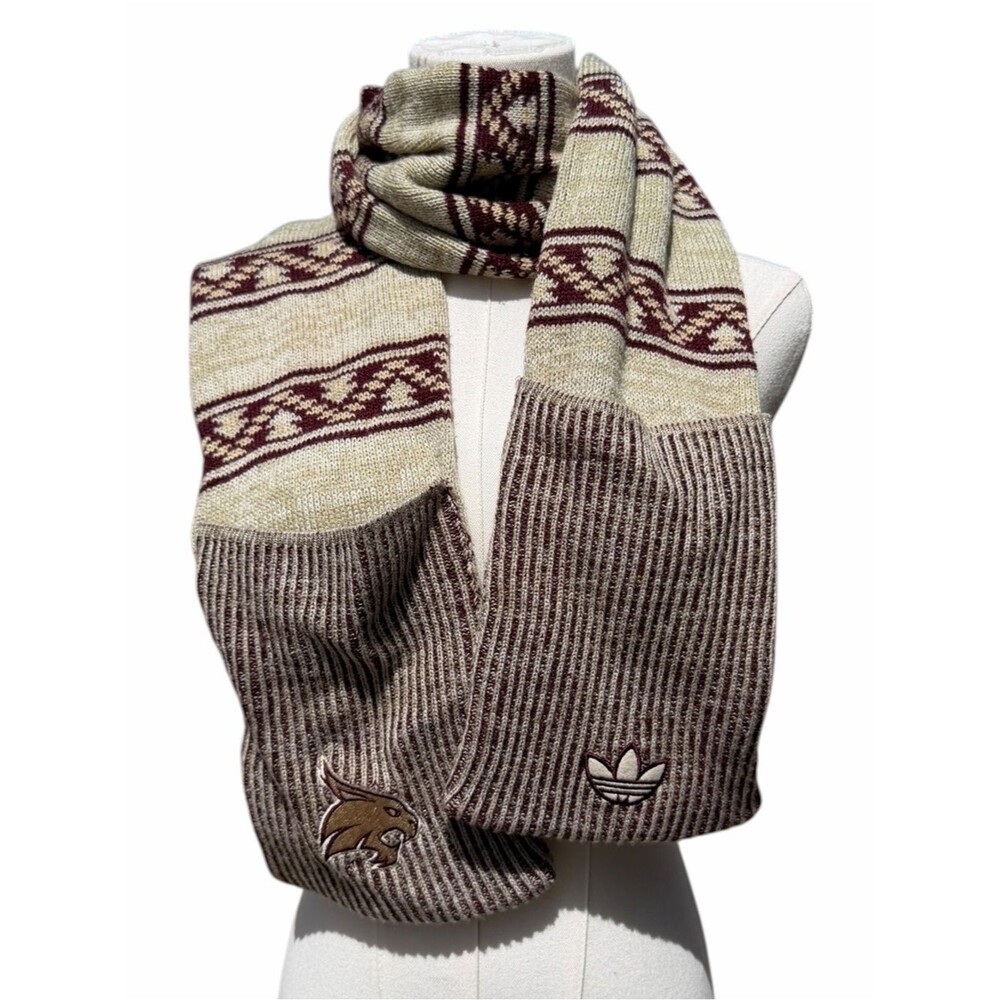 Adidas Texas State Bobcats OS Knit Scarf Cream Maroon Collegiate NCAA Cozy